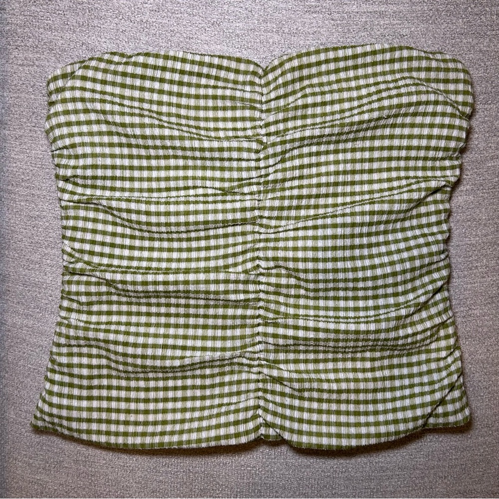 Reformation Plaid Tube Top Green and White Size Medium